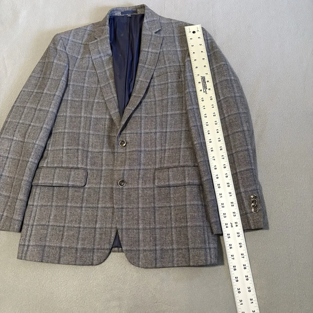 Jos A Bank Brrr Comfort‎ Blazer 40R Gray Windowpane Linen Wool Slim Fit Jacket